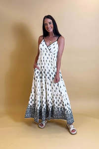Amaya: Rachel Maxi Dress - Cream/Black