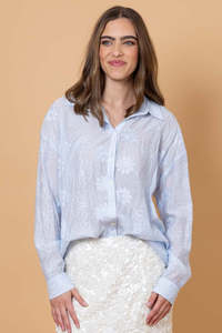 Amaya: Nina Embroidered Shirt - Light Blue
