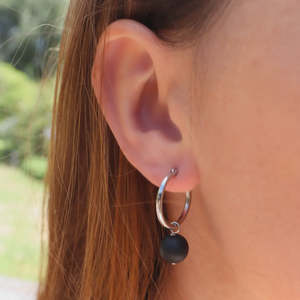 Jewellery: Black Onyx- Silver Hoop Earrings