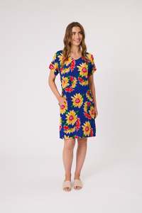 Dresses: Blakely Print Dress - Cobalt