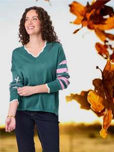 Tops: Merino Blend Signature Jumper -Green/Light Pink