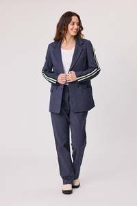 Jackets Coats: Cleo Stripe Trim Jacket - Navy