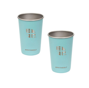 Earthwell Pint Cup 470ml - Twin Pack with Free Cup Holders - Aqua