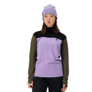 Go Snow: Mons Royale Womens Yotei High Neck LS Logo Lupin / Dark Olive / Black