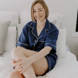 Linen: Eve Linen Short PJ Set | Navy Blue