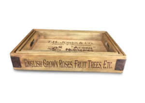 Trays Boards Boxes Baskets: Wooden Tray with Steel Corners