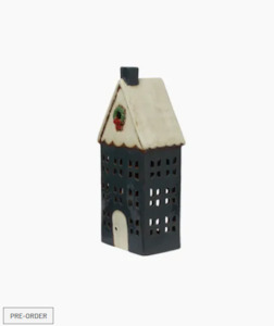 Tea Light Houses: Christmas Tea Light House Blue with Wreath Large