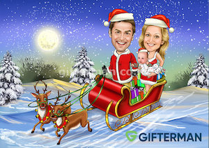 Santa Family Sleigh Caricature