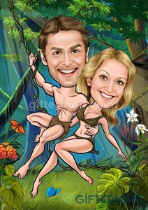 Tarzan and Jane Superhero Caricature
