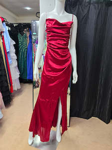 Dresses In New: DPB0273 Red Spaghetti Strap Ruched Satin Dress