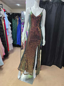 DPB0272 Black Spaghetti Strap Sequin Ball Dress