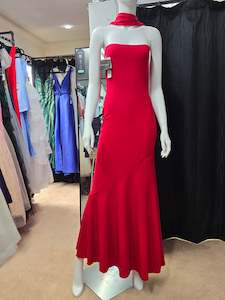 Dresses In New: DPB0128 Red Strapless Dress with Scarf