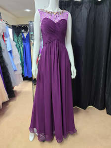 Dresses On Sale New: DPB0084 Purple Bead & Rhinestone Ruched Dress