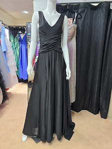 DPB0076 Black Stretch Bridesmaid Dress with Overlay