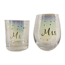 Stemless Wine Glass & Scotch Glass Set: 50th Anniversary