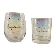 Stemless Wine Glass & Scotch Glass Set: Happy Wife Happy Life