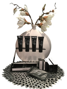 Bathroom: Stylish Black Gloss Acrylic Amenity Stand - Amenities not included