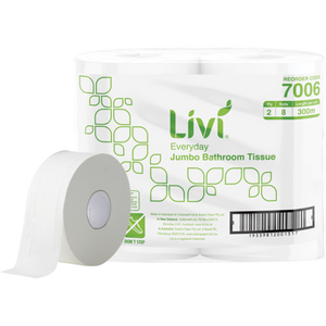 Livi Everyday Jumbo Roll Toilet Tissue 2 Ply 300m (8/PKT)