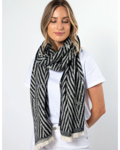 Scarves: Scarf Diagonal Black Stripe with Golf Stars