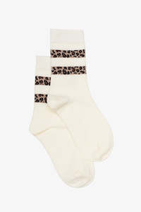 Socks: Leopard Stripe Sock - Ivory