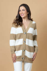 Tara Knit Cardi - Beige Stripe