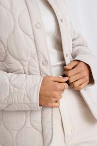 Stories Be Told: Apex Collarless Puffer Jacket - Putty