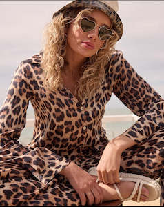 Monroe Button Through Collar Shirt - Leopard Print Brown/Beige