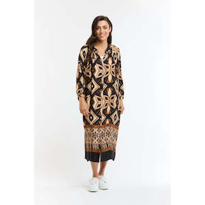 Italian Star: The Hills Button Through Dress - Print Brown/Beige