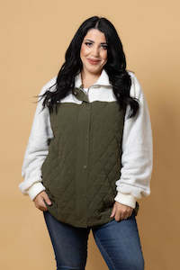 Finley Quilted Sherpa Jacket - Khaki