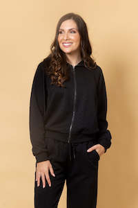 Nadia Zip Hoodie - Embossed Black