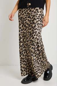 Record Leopard Satin Maxi Bias Skirt - Leopard