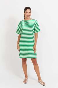 Haven: Limon Stripe TShirt Dress - Green