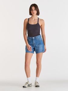 Shorts: Mid Straight Short - Blue Letter