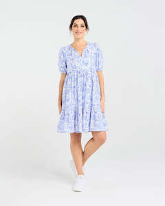 Blackstone: Aubrey Tie Neck Dress - Vintage Rose Blue