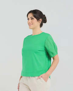 Ariane Broderie Tee  - Kelly Green