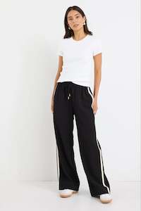Stories Be Told: Townie Stripe Side Tape Wide Leg Pants - Black Matte