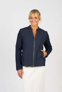 Zip Up Jacket with Knit Panels - Ink