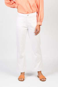 Vassalli: Straight Leg Ankle Grazer Jean w Front Patch Pockets - White Denim