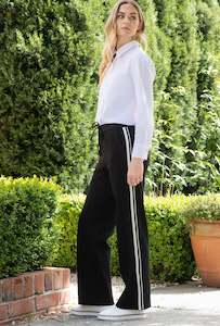 Wide Leg Full Length Pull On with Side Stripe Detail - Black 2.0