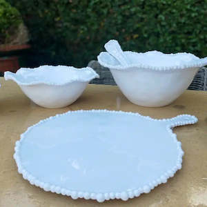 Melamine Pearl Platter Round Handle - White