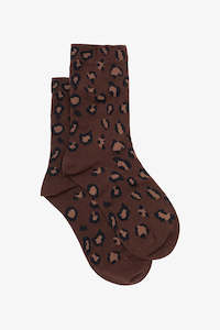 Socks: Leopard Print Socks- Chocolate
