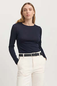 Wool Tops: Crew Merino Tee - French Navy