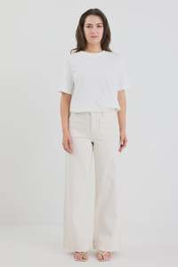 Zoey PETITE High Rise Wide Leg Pocket Jean - Ecru