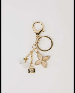 Crystal Flower & Lock Gold Keychain