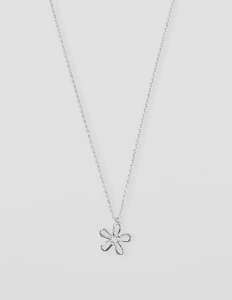Necklace Flower Cut Out Long Chain - Silver