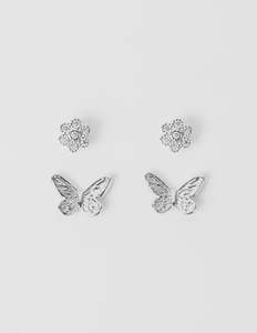 Earring Flower and Butterflies - Silver