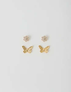 Under 50: Earring Flower and Butterflies - Gold