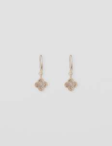 Under 50: Earring Crystal Flower Drop - Gold