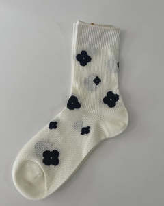 Under 50: Socks - Cream Sheer with Black Flowers