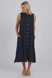 Cara Sleeveless Shirt Dress - Navy